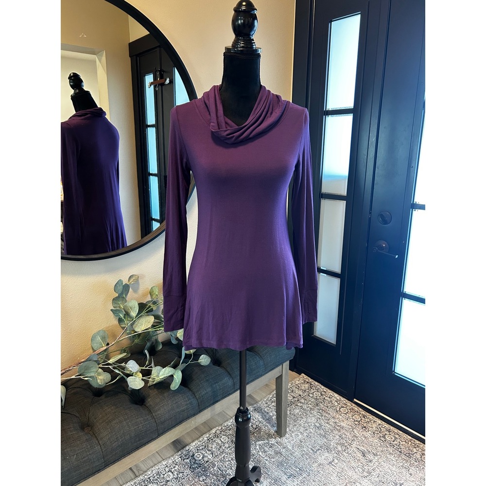 Cuddl Duds Softwear with Stretch Purple Cowl Neck Tunic Top Thumbholes Small